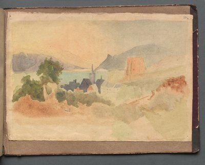 Album med utsikt över Rom och omgivningar, Landskapsstudier, sida 54a: Romerskt landskap av Franz Johann Heinrich Nadorp