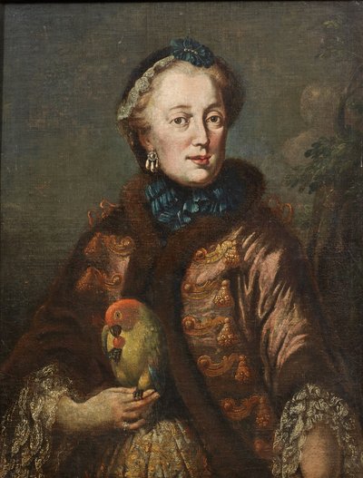 Tyska: Kurfürstin Maria Anna von Bayern mit Papagei Porträtt av Maria Anna Sophia av Sachsen (1728-1797), kurfurstinna av Bayern med en fågel av Franz Joseph Winder