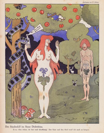 Människans fall enligt Doderlein (färg litho) av Franz Jüttner