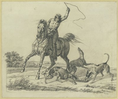Ryttare och fyra hundar som sliter sönder en hare av Franz Krüger