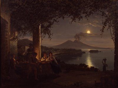 Månbelyst utsikt över Neapelbukten (olja på duk) av Franz Ludwig Catel