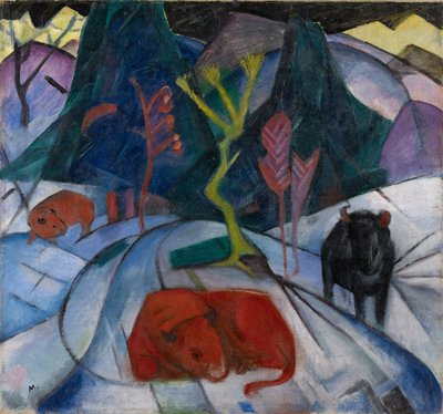 En bison på vintern (Den röda bisonen) av Franz Marc