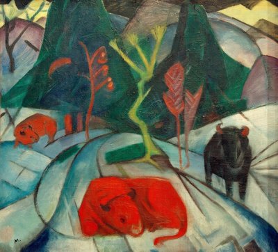 Bison på vintern (röd bison) av Franz Marc