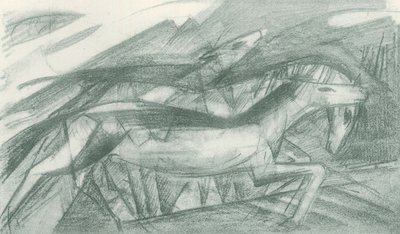 Jakthästar i ett abstrakt landskap av Franz Marc