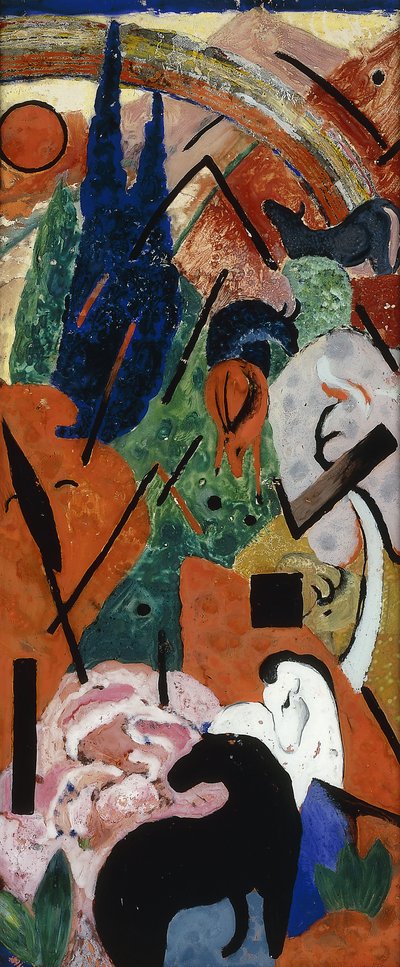Landskap med djur och regnbågar; Landskap med djur och regnbåge, 1911 av Franz Marc