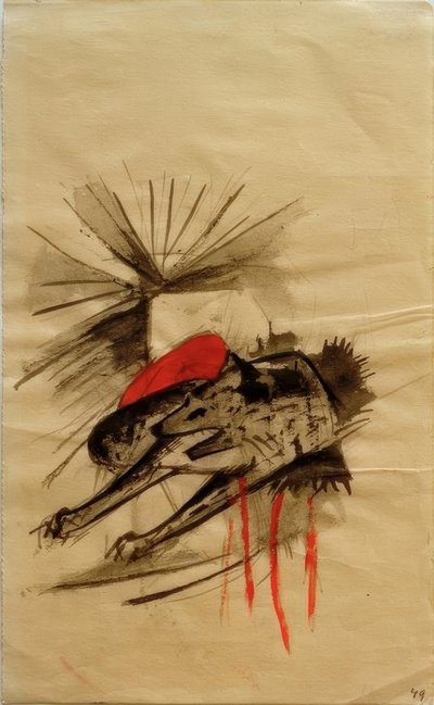 Liggande hyena (liggande varg) av Franz Marc