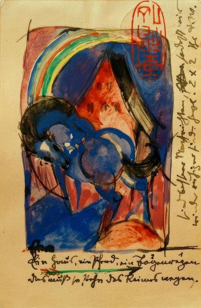 Häst och hus med regnbåge av Franz Marc