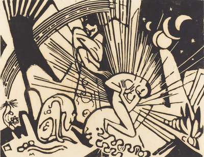 Reconciliation (Versoehnung), 1912 (träsnitt i svart på japanskt papper) av Franz Marc