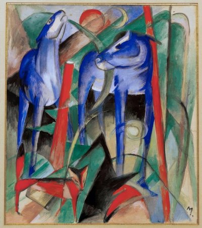 Skapandet av hästarna (tre mytiska djur) av Franz Marc