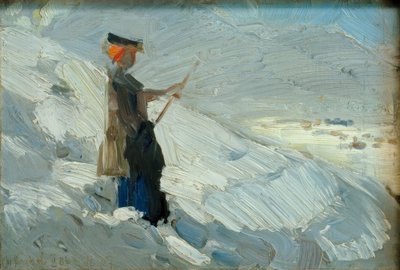 Stående kvinna i vinterlandskap av Franz Marc