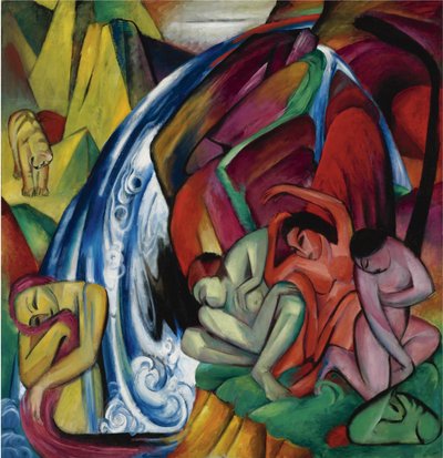 Vattenfallet Kvinnor under ett vattenfall, 1912 av Franz Marc