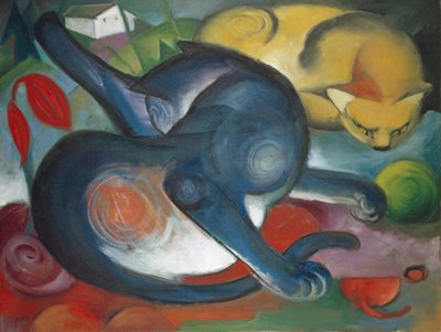 Två katter, blå och gula, 1912 av Franz Marc