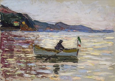 ""Utsikt över Rapallo med båt på havet"" (Rapallo Boat On The Sea) Målning av Wassily Kandinsky (eller Wassily Kandinski eller Kandinskij) av Franz Marc