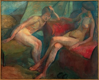Två nakenbilder på en röd soffa av Franz Nolken