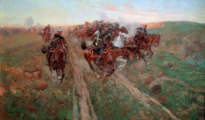 Scen från slaget vid Kuryuk-Dara i juli 1854, 1900. av Franz Roubaud