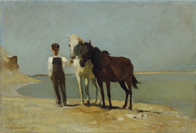 En pojke med hästar på stranden av Franz Rumpler
