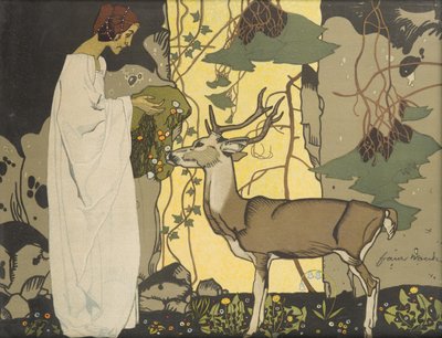 Flicka med rådjur. av Franz Wacik