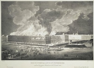 Brand i Vinterpalatset den 29 december 1837, c.1838 av Franz Wolf
