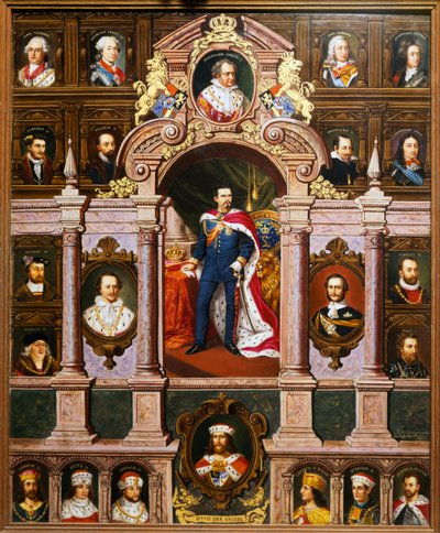 Panel med porträtt av de bayerska kungarna i familjen Wittelsbach, av Franz Xaver Thallmaier av Franz Xaver Thallmaier