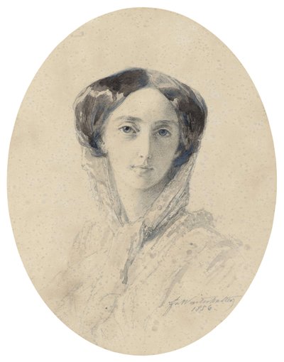 Olga Nikolaievna de Russie (1895-1918) - Porträtt av storhertiginnan Olga Nikolaevna av Ryssland (1822-1892), drottning av Wuerttemberg - Winterhalter, Franz Xavier (1805-1873) - 1856 - Akvarell och bläck på papper - 20x16 - Privat samling av Franz Xaver Winterhalter
