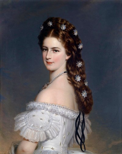 ""Porträtt av Elisabeth av Wittelsbach (1837-1898) (sissi eller sisi), kejsarinna av Österrike (1854-1898) och drottning av Ungern (1867-1898)"" Målning av Franz Xavier Winterhalter (1805-1873) ca 1860 Privat samling av Franz Xaver Winterhalter