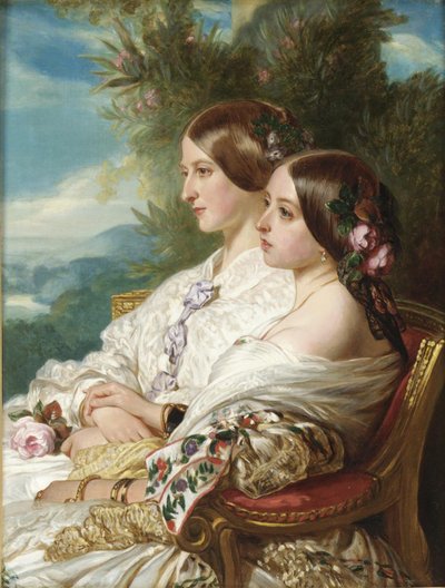 Drottning Victoria och hennes kusin, hertiginnan av Nemours, 1852 av Franz Xaver Winterhalter