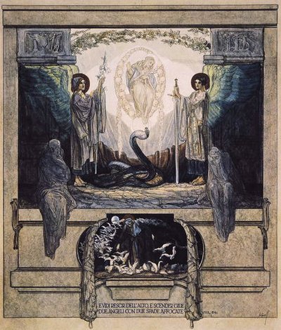 Illustration från Dantes gudomliga komedi, skärselden, Canto VIII: 24, 1921 (wc på papper) av Franz von Bayros