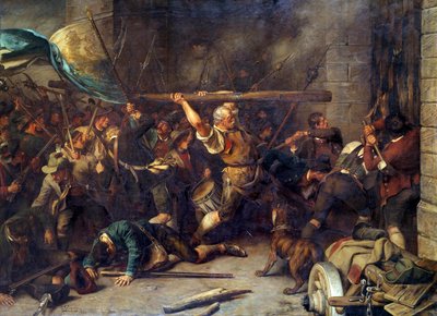 Böndernas revolt 1850 Anfallet av den röda barriären”” Målning av Franz Defregger (1835-1921) av Franz von Defregger