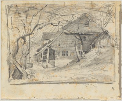 Hembygdsgård under kala träd av Franz von Lenbach