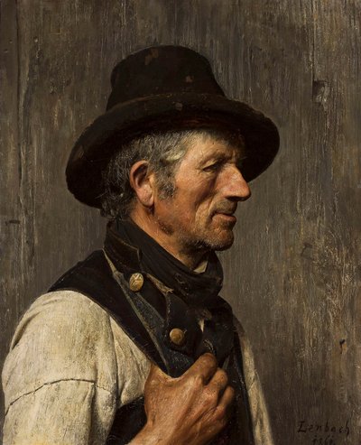 Porträtt av en bonde i hatt - Fiskare av Franz von Lenbach