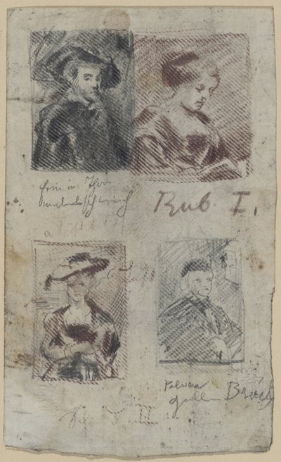 Tre kopia skisser efter Peter Paul Rubens, en efter Palma Vecchio (?) av Franz von Lenbach, Peter Paul Rubens