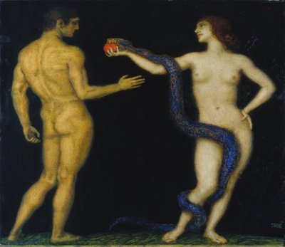 Adam och Eva, ca 1920 (tempera på trä) av Franz von Stuck