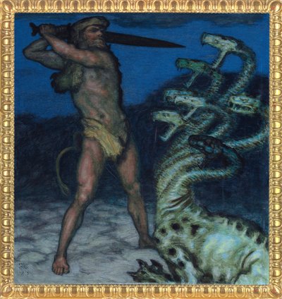 Hercules och Hydra - Peinture de Franz Ritter von Stuck (1863-1928) - 1915 - Syntonos färger på duk - Museum Villa Stuck av Franz von Stuck