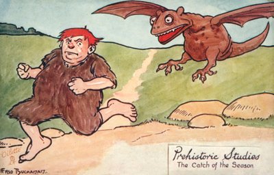 Förhistoriska studier - säsongens fångst (färglitografi) av Fred Buchanan