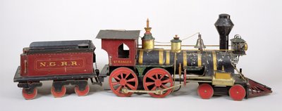 Railroad engine & tender model, 1877 (wood & metal) av Fred Butterfly