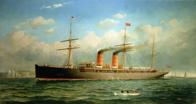 Cunard Liner R.M.S. Umbrien utanför Brooklyn Heights, vid East River, New York av Fred Pansing