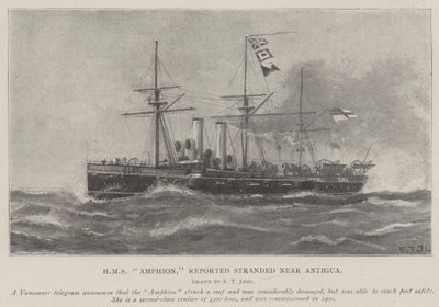 HMS Amphion, rapporteras strandsatt nära Antigua av Fred T. Jane