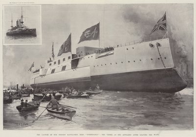 Sjösättningen av vårt största slagskepp, HMS Formidable, fartyget så som det såg ut efter att ha lämnat Ways. av Fred T. Jane