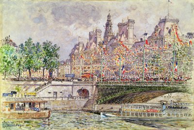Place de lHotel de Ville, Paris, 14th July 1905  av Frederic Anatole Houbron