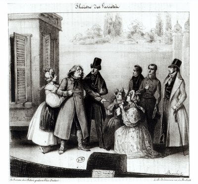 Föreställning av "Le Pere Goriot" av Honore Balzac (1799-1850) på Theatre des Varietes, ca 1840 av Frederic Bouchot