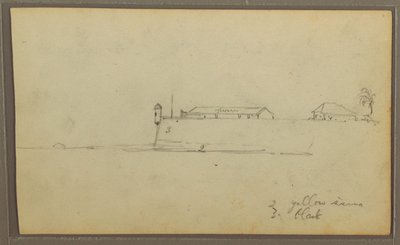 Teckning, Ett fort; Verso: Botaniska skisser, Hus, 1857 av Frederic Edwin Church