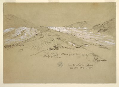 Teckning, Aletschglaciären, Berner Alperna, Schweiz, 28 augusti 1868 av Frederic Edwin Church