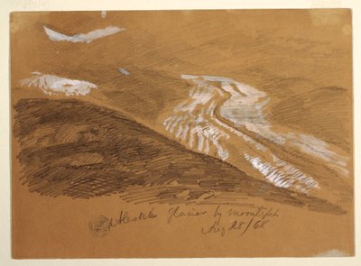 Teckning, Aletschglaciären i månsken, Berner Alperna, Schweiz, 28 augusti 1868 av Frederic Edwin Church