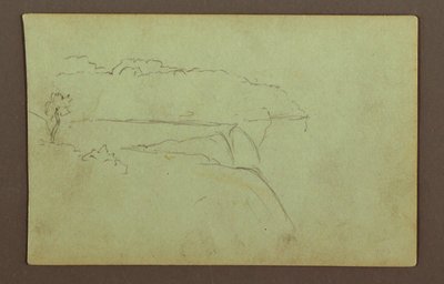 Teckning, American Falls under en molnig himmel, Niagarafloden, möjligen 1856 av Frederic Edwin Church