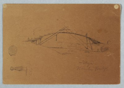 Teckning, Bambubro vid Buga, Colombia och flicka som bär en kruka, Cartago, Colombia, juli 1853 av Frederic Edwin Church