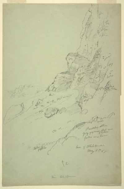 Ritning, Basen av kullen väster om Suk Wadi, Barada, 4 maj 1868 av Frederic Edwin Church