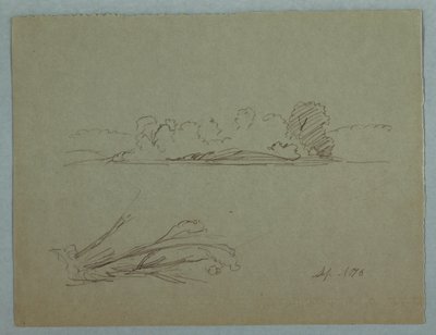 Teckning, Botaniska skisser: landskap, träd vid en strand, september 1876 av Frederic Edwin Church