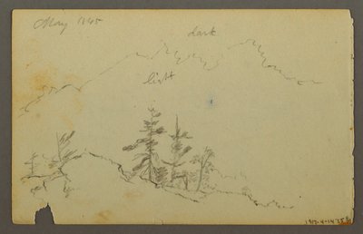 Teckning, brett böljande landskap med moln, 1844 av Frederic Edwin Church