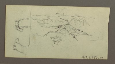 Teckning, Camel Stuides, trädbuske och dal, möjligen 1868 av Frederic Edwin Church