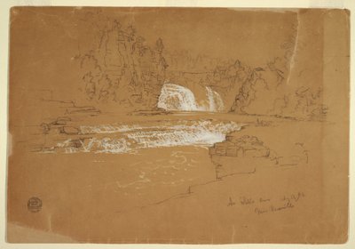 Teckning, kaskader vid Ausable River, nära Keesevill, New York, 13 augusti 1856 av Frederic Edwin Church